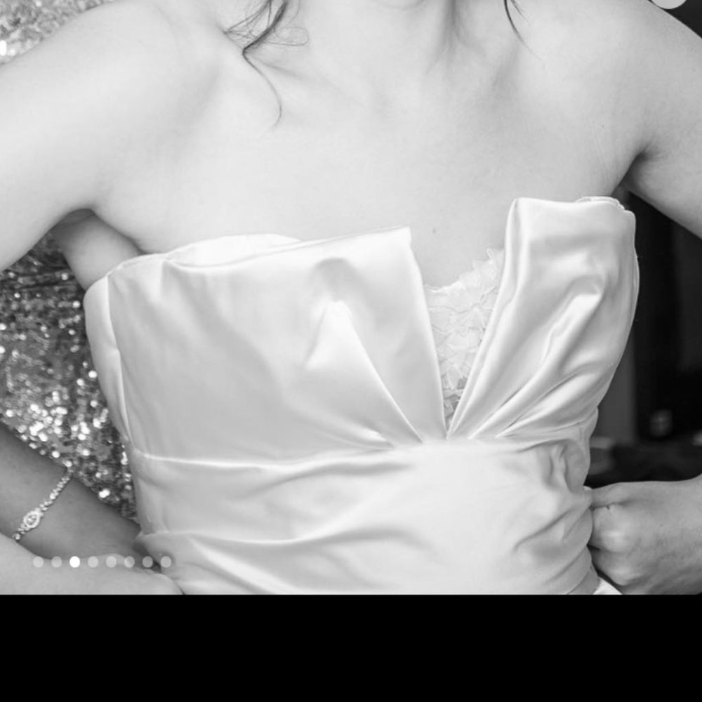 Amsale Ivory Wedding Gown with Crumb Catcher Neckline